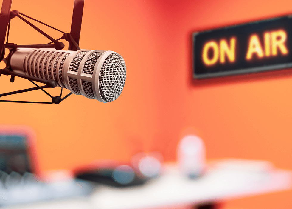 RF_transmitters Closeup of a microphone in a broadcast studio